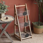 Ladder Storage Rack with Wire Baskets Compact V-Shaped Support Stand Basket Space-Saving Freestanding Ladder Shelf for Living Room