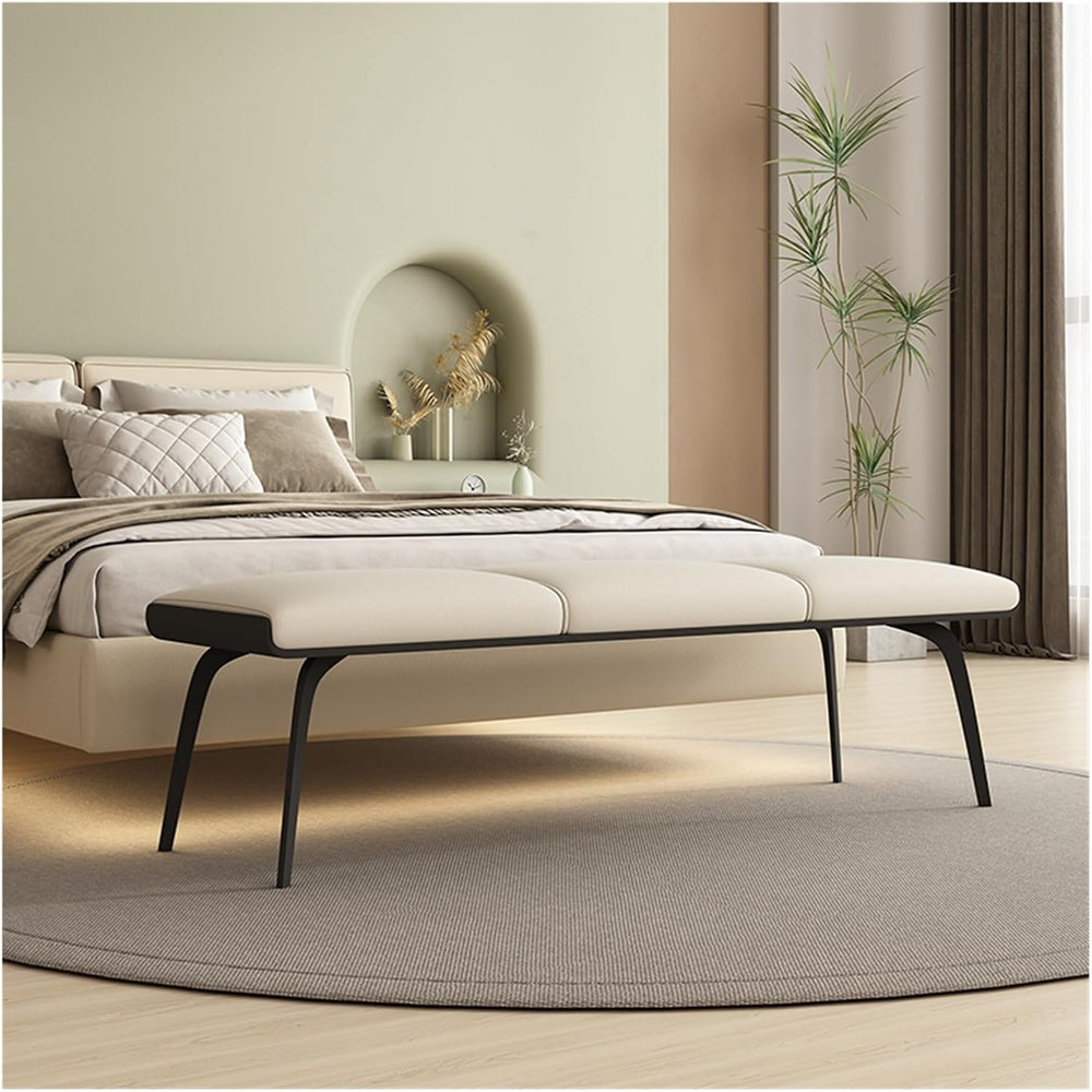 Modern Bedroom Bench Leathers, Upholstered End of Bed with Padded Seat and Me...