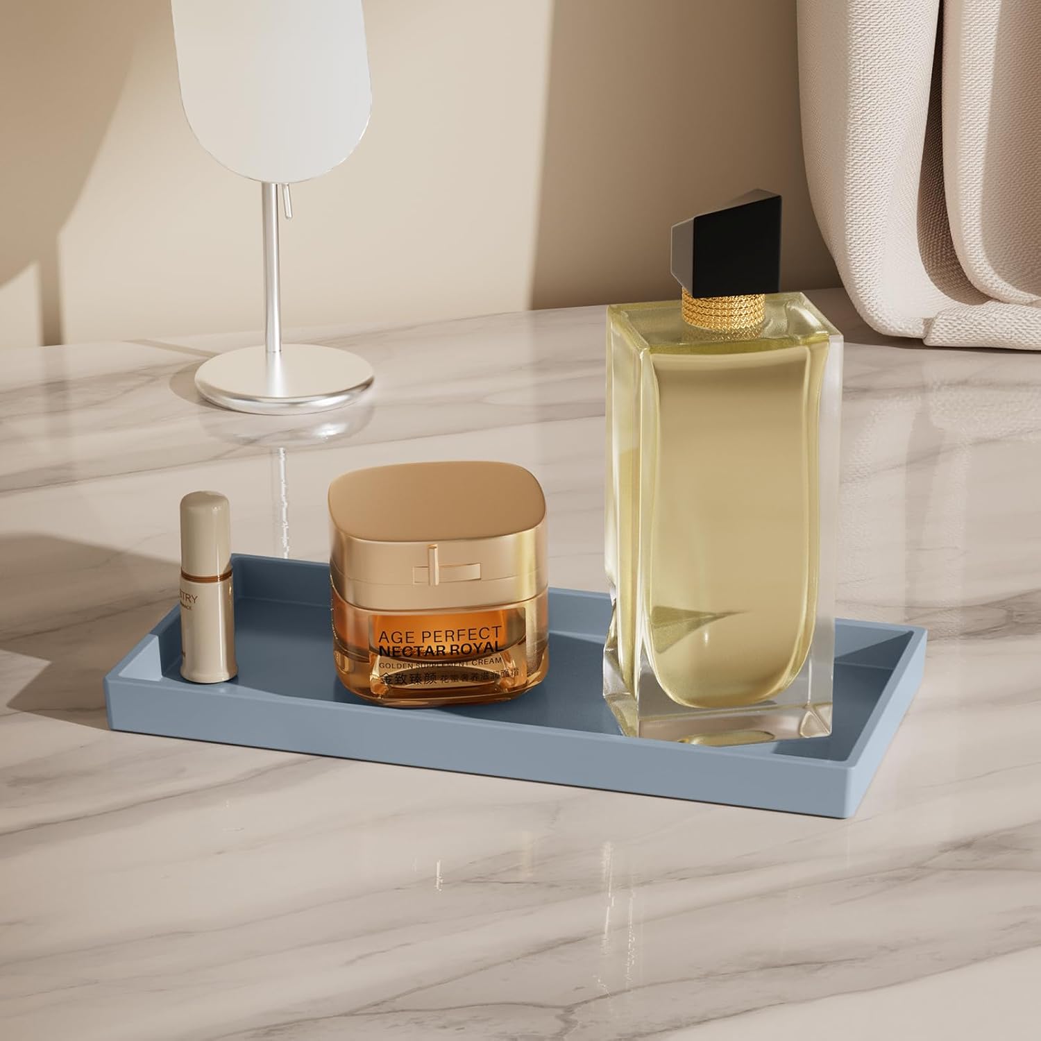 Vanity and Bathroom Tray, 9.8" ABS Countertop Organizer,Waterproof Vanity Tray for Toilet Tank,Perfume,Soap,Keys,Bathroom Accessories,Kitchen and Bath Trays,Non Slip Small Trays,Gray,2 Pack