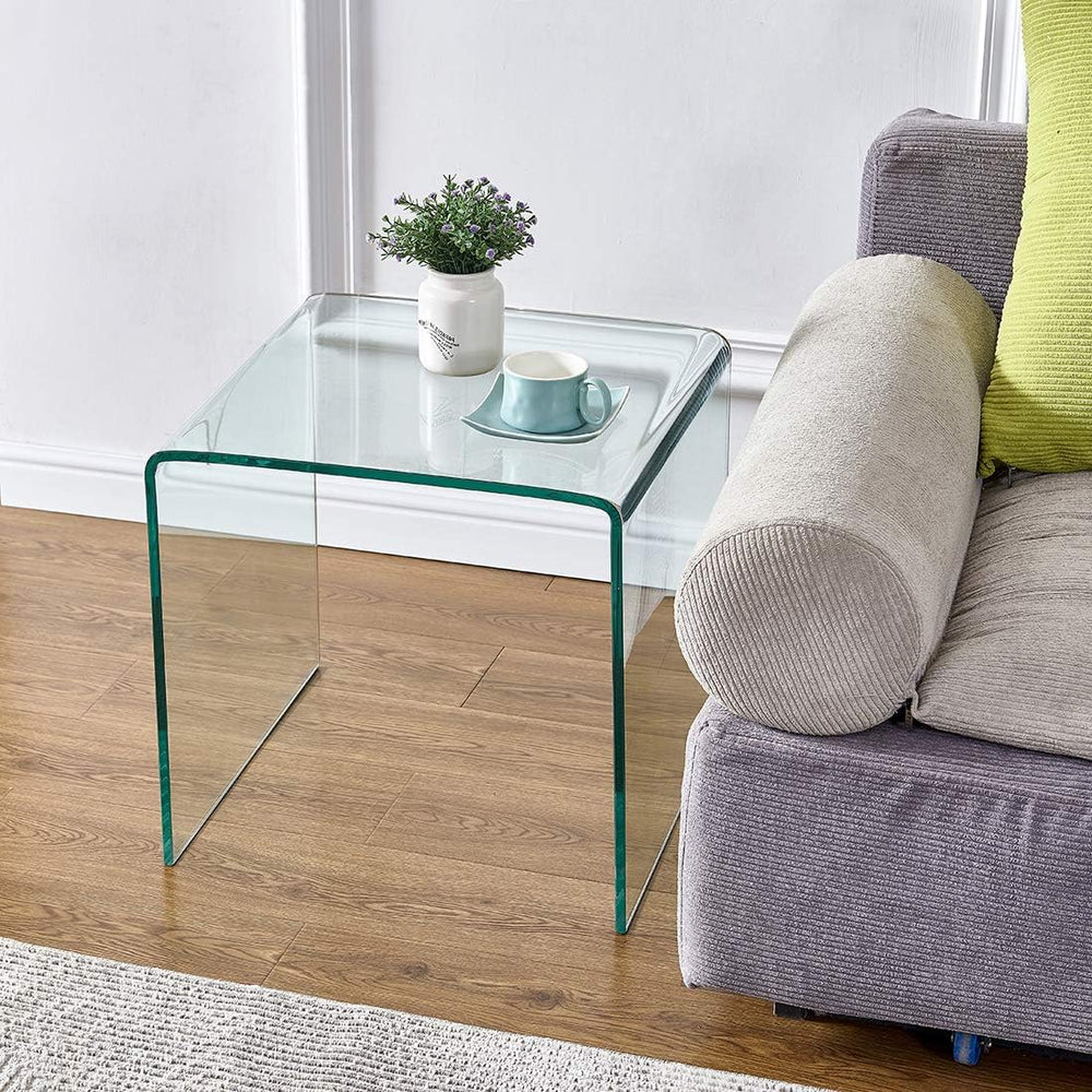 Glass End Side Table for Living Room Nightstand Bedside Table Small Coffee Ta...