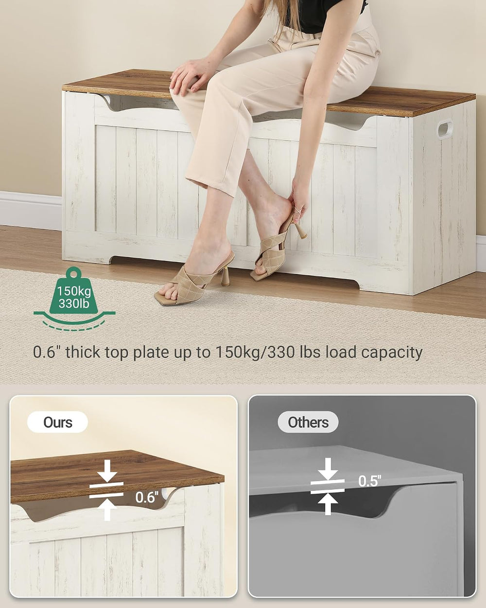 Hzuaneri 43" Farmhouse Storage Chest | 55 Gal | 330lb Seat | Retro White...