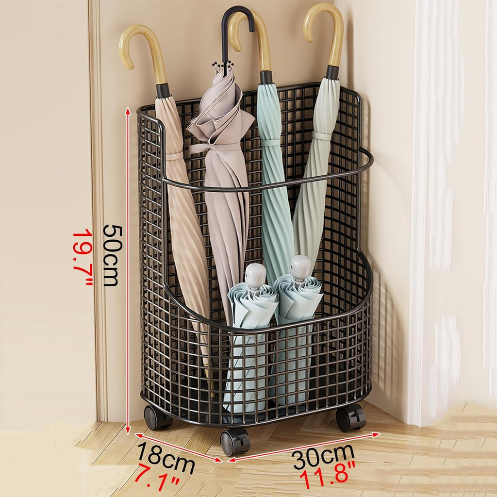 Hollow-out Umbrella Stand with Wheels/without Wheels Commercial Umbrellas Holder H 17.7/19.7" Multifunctional Cane Holder with Divided Storage Iron Frame