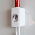 2 Slot Toothbrush Holder and Toothpaste Dispenser Wall Mounted, Automatic Toothpaste Squeezer, 2 in 1 Tooth Brush Toothpaste Organizer for Shower (White)