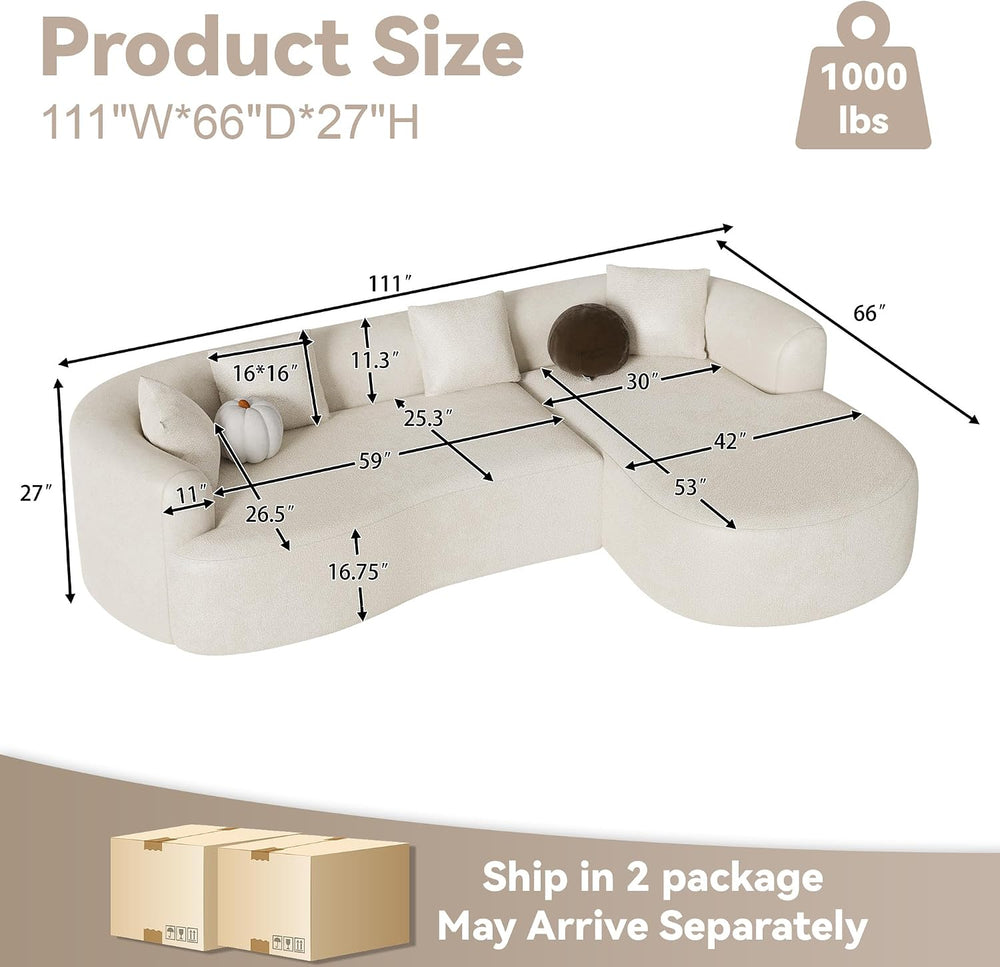 ONEMMLION 111" Oversized L-Shaped Sectional Sofa, Beige White | Luxury m...