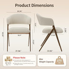 Dining Room Chairs Set of 6, Upholstered Dining Room Chairs, Mid Century Fabric Kitchen Chairs with Curved Backrest and Metal Legs, Beige