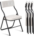 HOMEFUN Padded Folding Chairs 4 Pack - Foldable Dining Chair with Cushion, Portable and Assembled Extra Seat for Guests Kitchen Office Wedding Party Teddy White