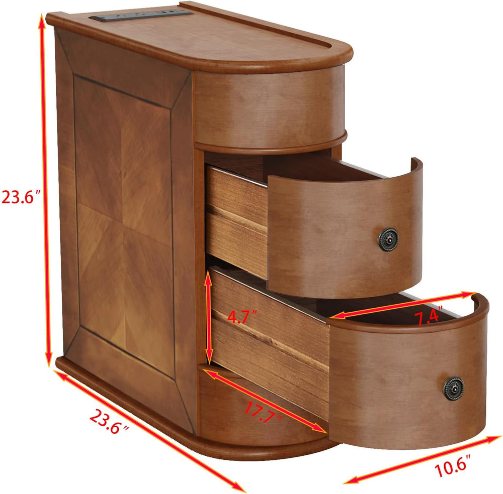 Narrow End Table with Charging Station, Skinny Side Table for Living Room, Sl...