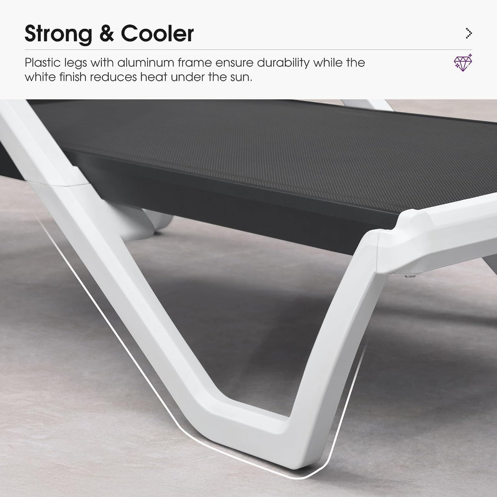 PURPLE LEAF Lounge Chair Outdoor Set of 2 w/Armrest & 1 Table, Dark Grey ...