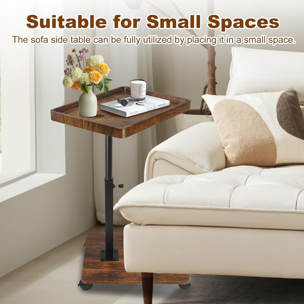 Side Table TV Tray for Couch,Height Adjustable C Shaped End Table for Small S...