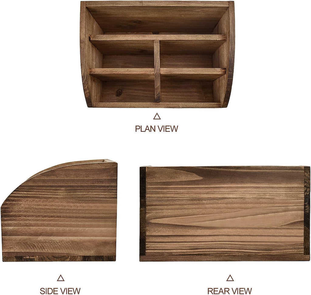 OKSQW Wooden Desk Organizer, Solid Wood Pen Holder for Desktop Organizer, No Need Assembly, Home Office Supplies Workspace Organizers Mail Holder Remote Control Countertop Storage Box