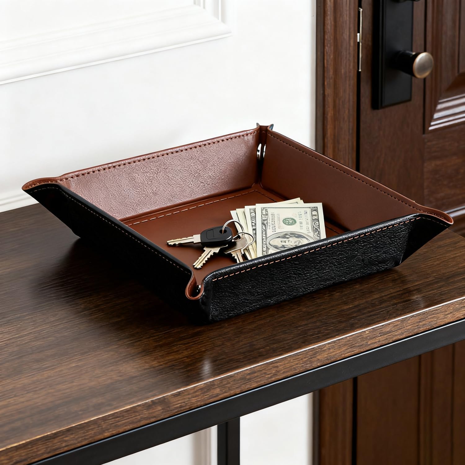 Valet Tray Organizer, 5.5" Square Catch All Tray for Men & Women - for Nightstand, Entryway,Desk & Dresser Top | Jewelry & EDC Holder for Watches, Rings, Keys, Wallet, Phone, Glasses