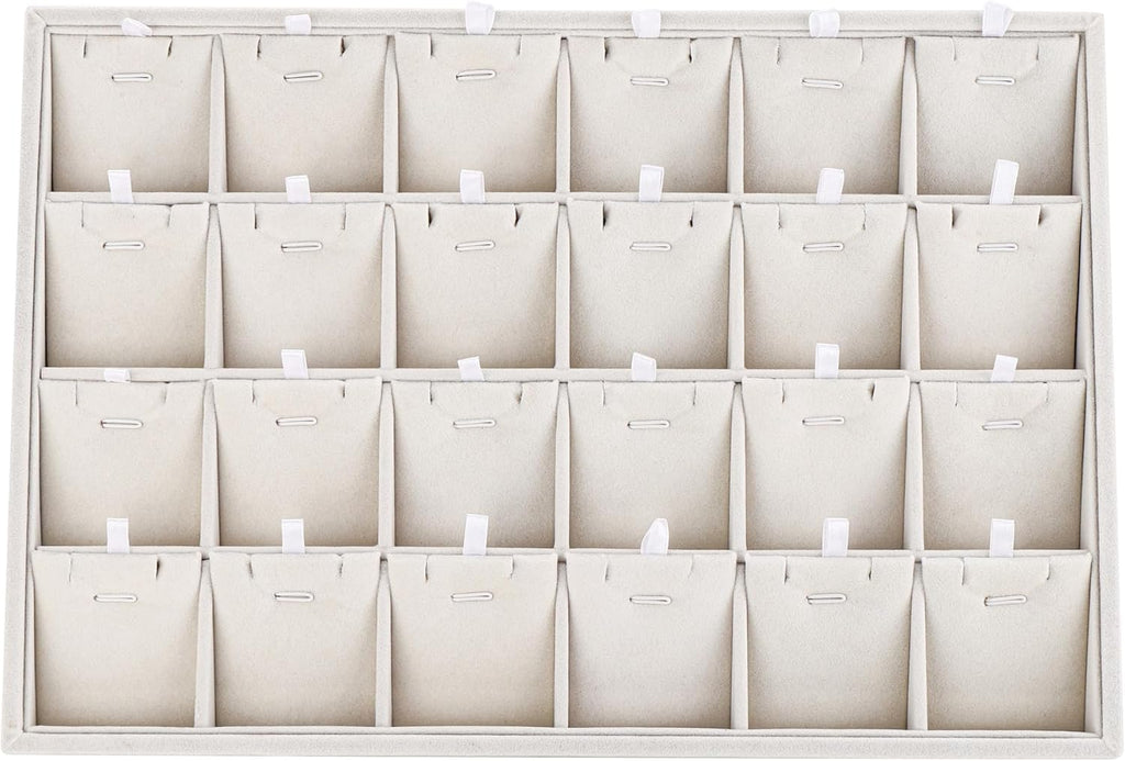 Mornajina 24 Grids Stackable Jewelry Tray Organizer with Removable Dividers, Velvet Jewelry Display Tray for Earrings Necklaces Bracelet Rings Display Showcase - Beige