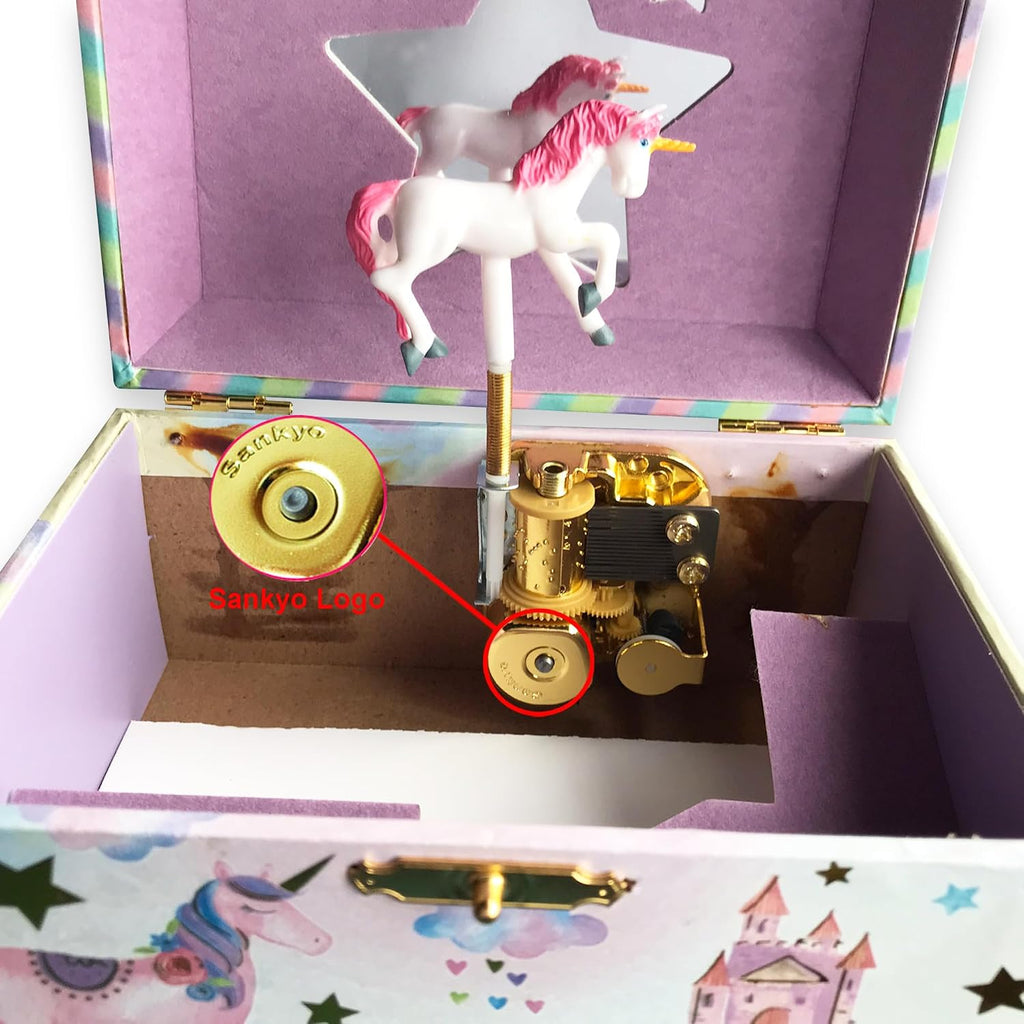 BinkeGG Play [ Twinkle Twinkle Little Star ] (60 Tunes Option) Children Jewelry Box Unicorn Jewelry Music Box for Girls Jewelry Storage Box with Sankyo Musical Box Mechanism