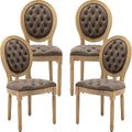 French Country Dining Chairs Set of 4, Tan Kitchen & Dining Room Chairs, Taupe Faux Leather Kitchen Chairs, Tufted Upholstered, Wood Legs, Sillas De Comedor (PU, Brown, 4Pcs)