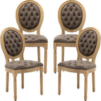 French Country Dining Chairs Set of 4, Tan Kitchen & Dining Room Chairs, Taupe Faux Leather Kitchen Chairs, Tufted Upholstered, Wood Legs, Sillas De Comedor (PU, Brown, 4Pcs)