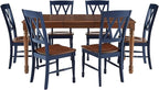 Crosley Furniture Shelby 7-Piece Traditional Dining Table Set for 6, Dinner Tables with Kitchen Chairs, Navy/Dark Cherry