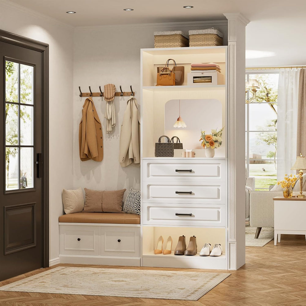Unikito 25" Closet System with 3 Drawers and Mirror, Wardrobe, White | F...
