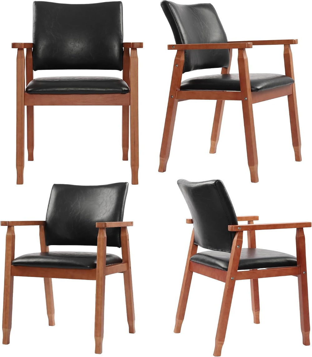 Dining Chairs with Arms Set of 4, Wood Frame Faux Leather Kitchen Chairs, Com...