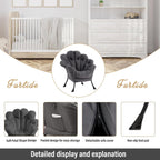 Lazy Chair for Living Room, Modern Floral Reading Chair, Dark Grey Accent Chairs, Comfortable Oversized Armchairs for Bedroom, Courtyard