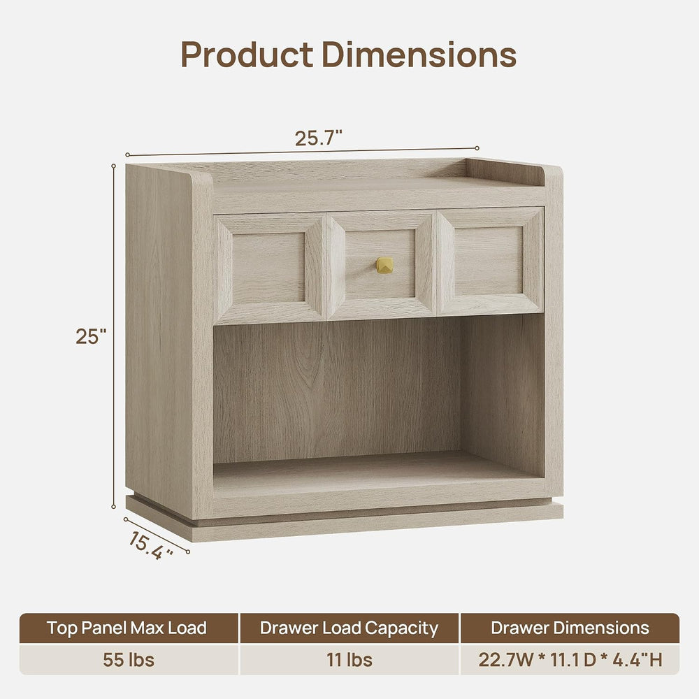 SICOTAS Night Stand Set 2, 26" Wide Nightstands with Drawer