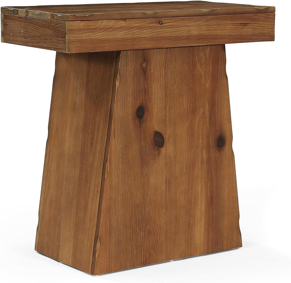 Solid End Table, 23.6" Wood Side Table with Trapezoid Base for Small Spa...