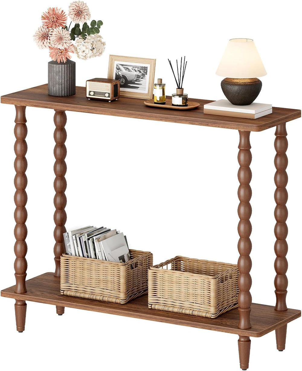 HOOBRO 39.4'' Mid-Century Console Table, 2-Tier Entryway Table with S...