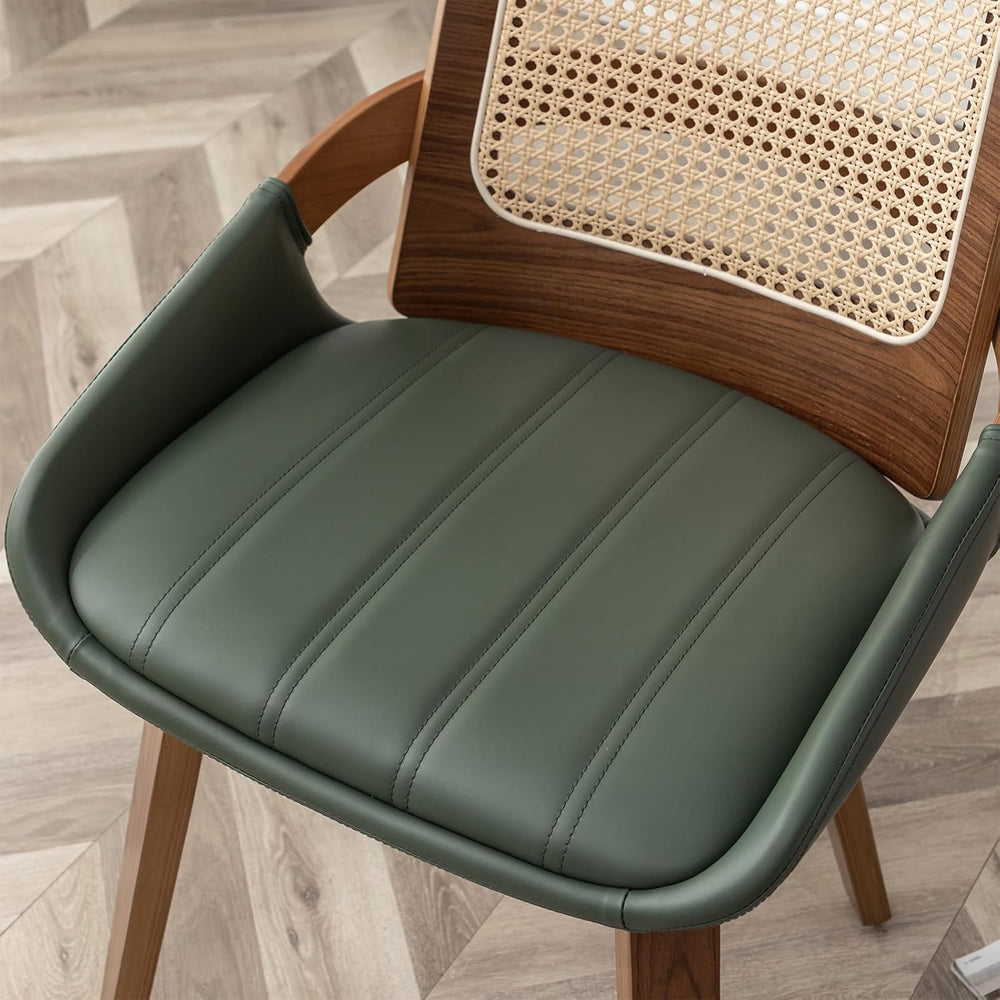 Set of 2 Kitchen & Dining Room Chairs - Green Dining Chairs with Walnut B...