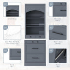 Freestanding Kitchen Pantry with 5 Dawers, 2 Shelves, Faux Marble Top, Rectangular Storage Cabinet, Modern, for Living Room, Dining Room, Blue