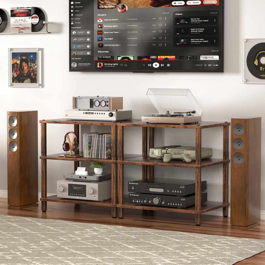 LELELINKY 3-Tier AV Media Player Stand, Brown Stereo Cabinet, Modern Stereo Cabine,Game Console Shelf,Wooden TV Stand,Multifunctional Entertainment Center, Suitable for Home, Conference Room