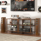 LELELINKY 3-Tier AV Media Player Stand, Brown Stereo Cabinet, Modern Stereo Cabine,Game Console Shelf,Wooden TV Stand,Multifunctional Entertainment Center, Suitable for Home, Conference Room