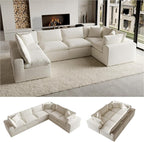 130" Oversized Boneless Cloud Couch, Modular Sectional Couches for Living Room, U Shaped with Deep Seats, No Assembly Required, 6 Seater Washable Fabric Sleeper Sofa, White