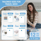 12 Pack Travel Vacuum Storage Bags with Rechargeable Wireless Electric Pump for Luggage, Suitcase, Carry-on Size Vacuum Seal Compression Space Saver Bags for Clothes and Clothing Travel