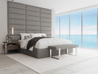 VANT Upholstered Bed Bench, Boucle Grey, Matte Black