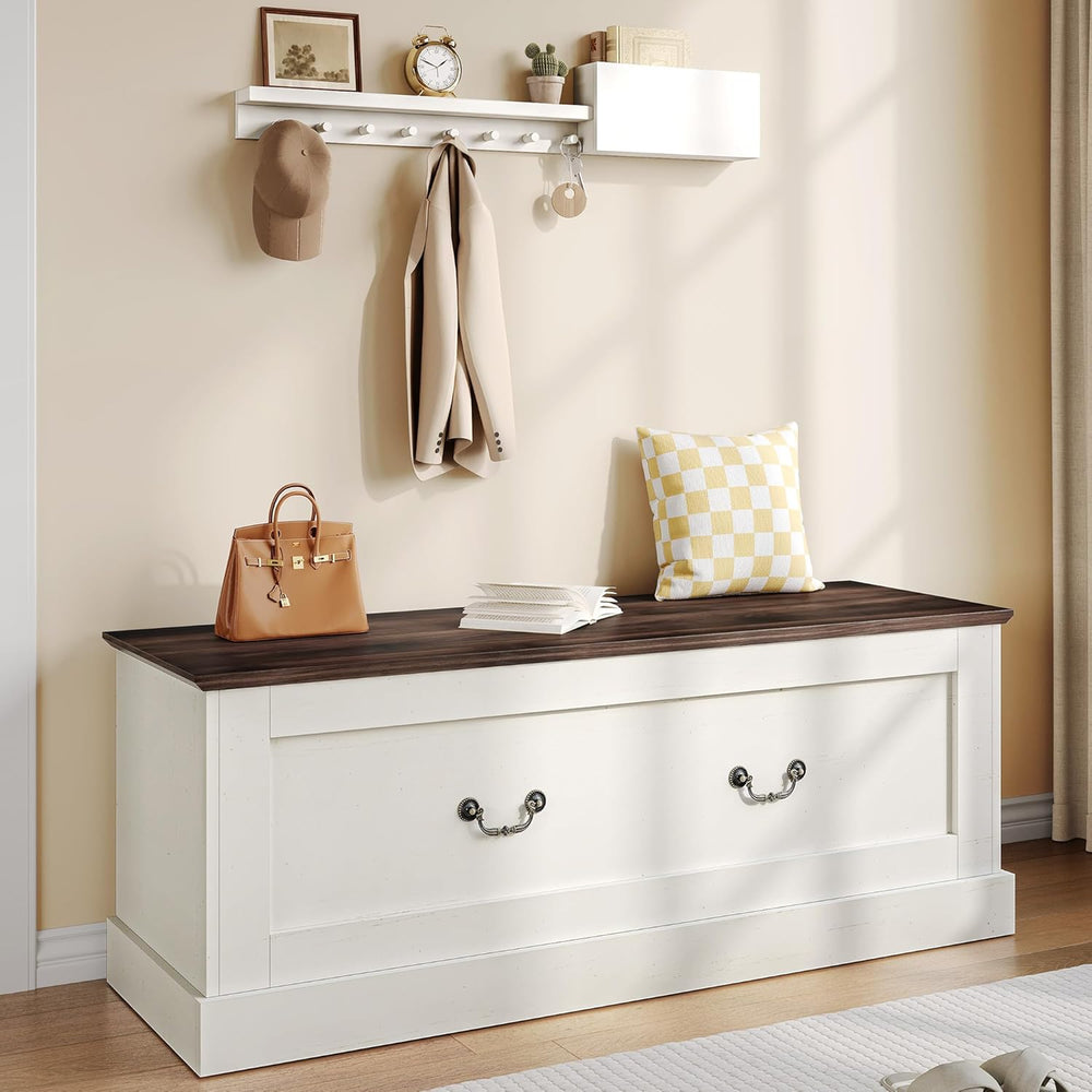 Storage Chest, 47.2" Storage Bench with 3 Safety Hinges, Entryway Bench ...