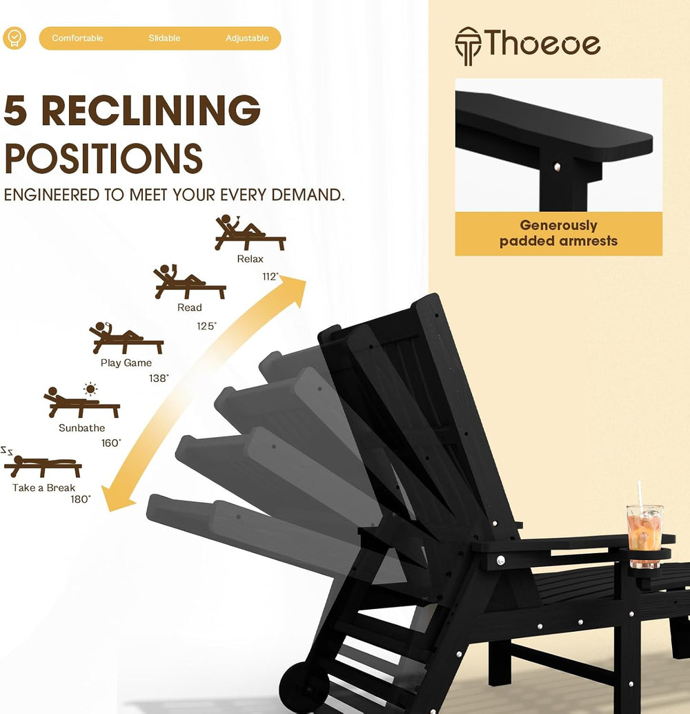 THOEOE Patio Chaise Lounge Chair,HDPE Lounge Chair Outdoor with Wheels | Over...