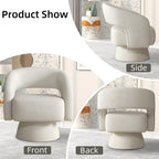 INZOY Swivel Barrel Chair with Velvet Fabric, Swivel Accent Chair with Thickened Soft Cushion, Comfy Round Swivel Chair for Living Room Bedroom, Beige