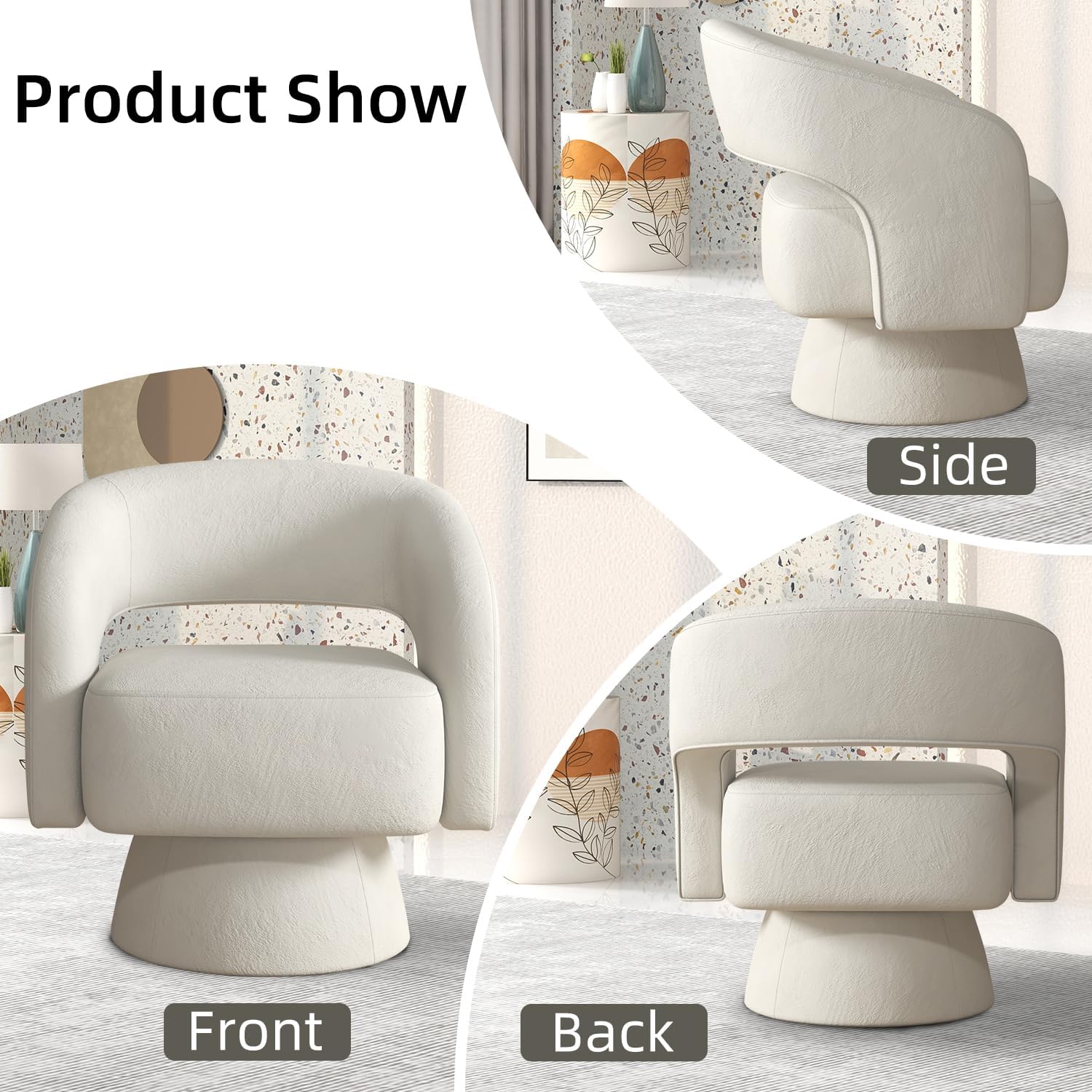 INZOY Swivel Barrel Chair with Velvet Fabric, Swivel Accent Chair with Thickened Soft Cushion, Comfy Round Swivel Chair for Living Room Bedroom, Beige