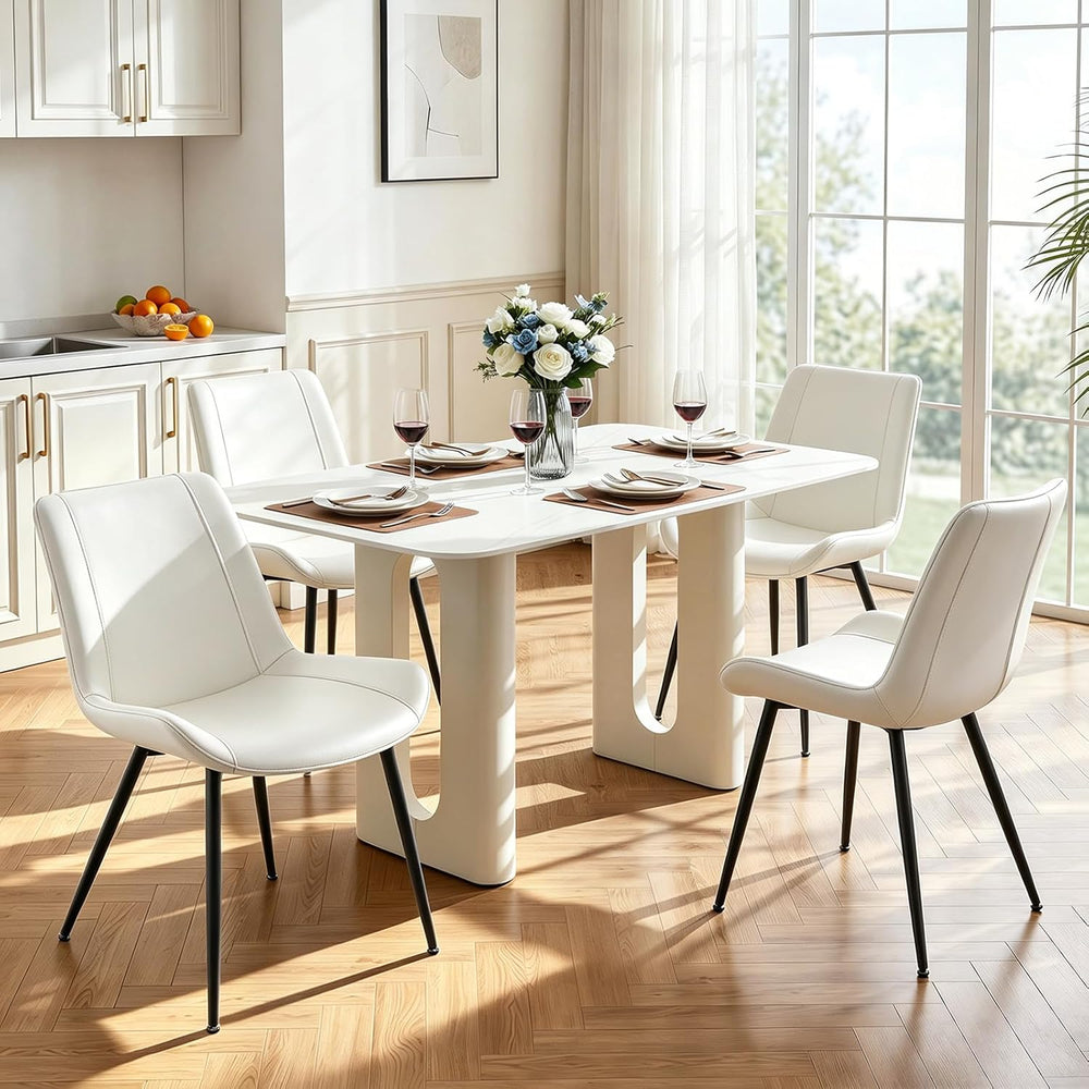 PU Leather Dining Chairs Set of 4, Upholstered with Metal Legs, White | Easy ...