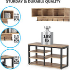Tribesigns Coat Rack Set, Hall Tree, Industrial Shoe Bench, 3 Storage Cubbies, 7 Hooks for Entryway, Hallway, 5-in-1Design, Vintage Oak