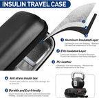 Insulin Cooler Travel Case, Portable Temperature Display Medicine Travel Cooler, Diabetes Case with 2 Reusable Ice Packs TSA Approved for Diabetic Supplies Patent Pending(Black-No Temp)