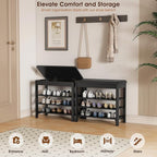 Shoe Rack Bench Seat Rubberwood 3-Tier Wooden Storage Bench 550lbs Compact Mid-Century Modern Design for Entryway, Hallway, Closet, Front Door Entrance, Foyer