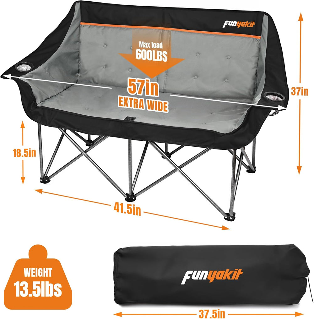 2 Person Camping Chair, Heavy Duty 650LBS Padded Loveseat for Couples & P...