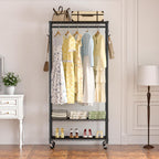 Garment Rack Heavy Duty 3 Tiers Adjustable Freestanding Metal Rolling Clothing Rack with Double Rods and Side Hooks for Hanging Clothes, Black