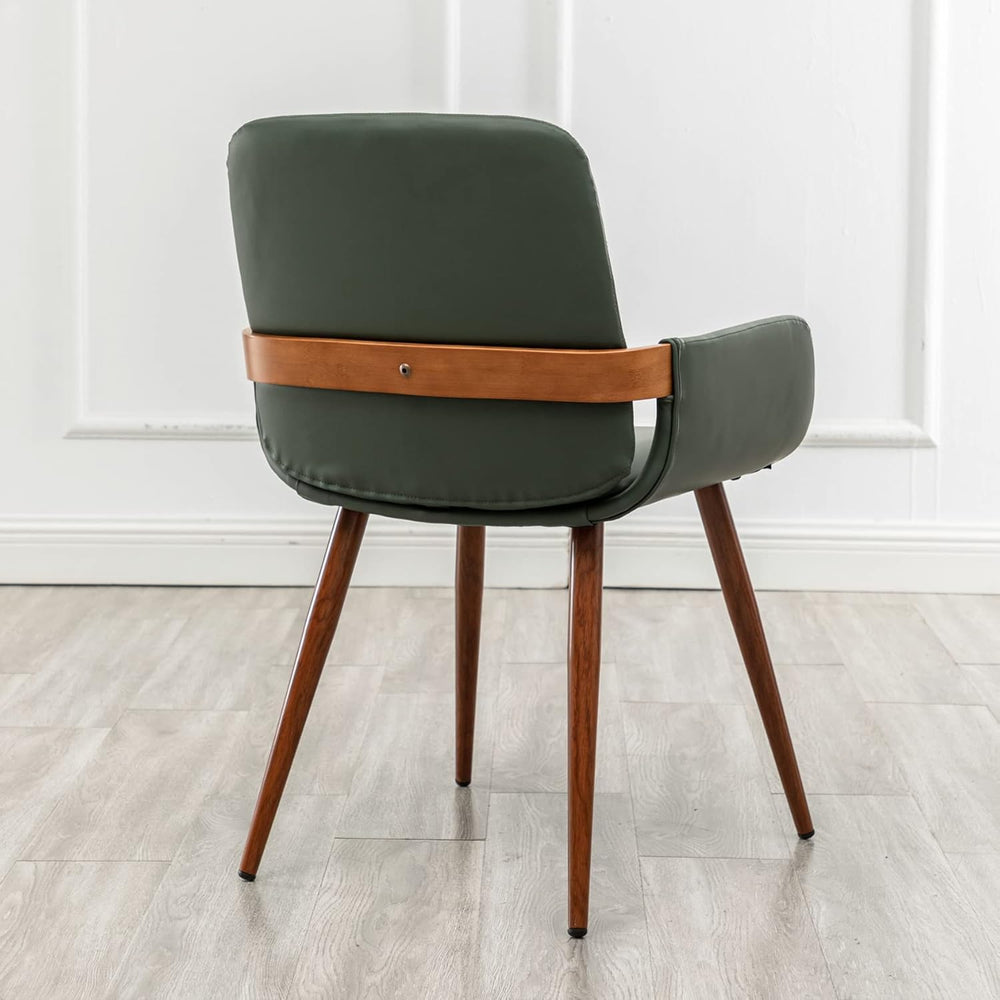 LUNLING Mid Century Modern Faux Leather Dining Chairs Set of 2, Green, Uphols...