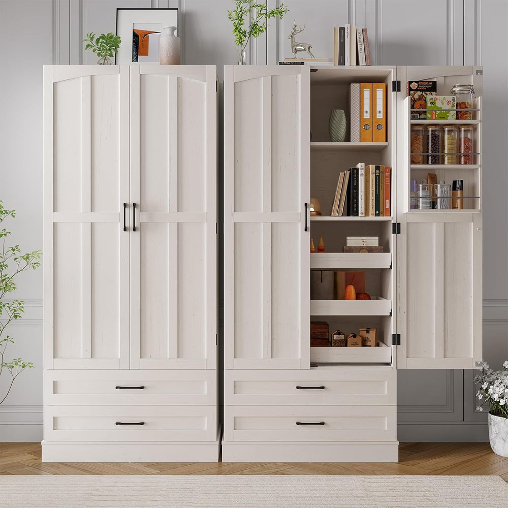 ONBRILL 71" Tall Farmhouse Kitchen Pantry Cabinet with 3 Pull Out Shelve...