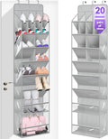 MISSLO Clear Over the Door Shoe Organizer Large Deep Pockets Hanging Shoe Rack for Closet Fit 20 Pairs Shoe Holder for Sneakers Boots Storage，Grey