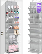 MISSLO Clear Over the Door Shoe Organizer Large Deep Pockets Hanging Shoe Rack for Closet Fit 20 Pairs Shoe Holder for Sneakers Boots Storage，Grey