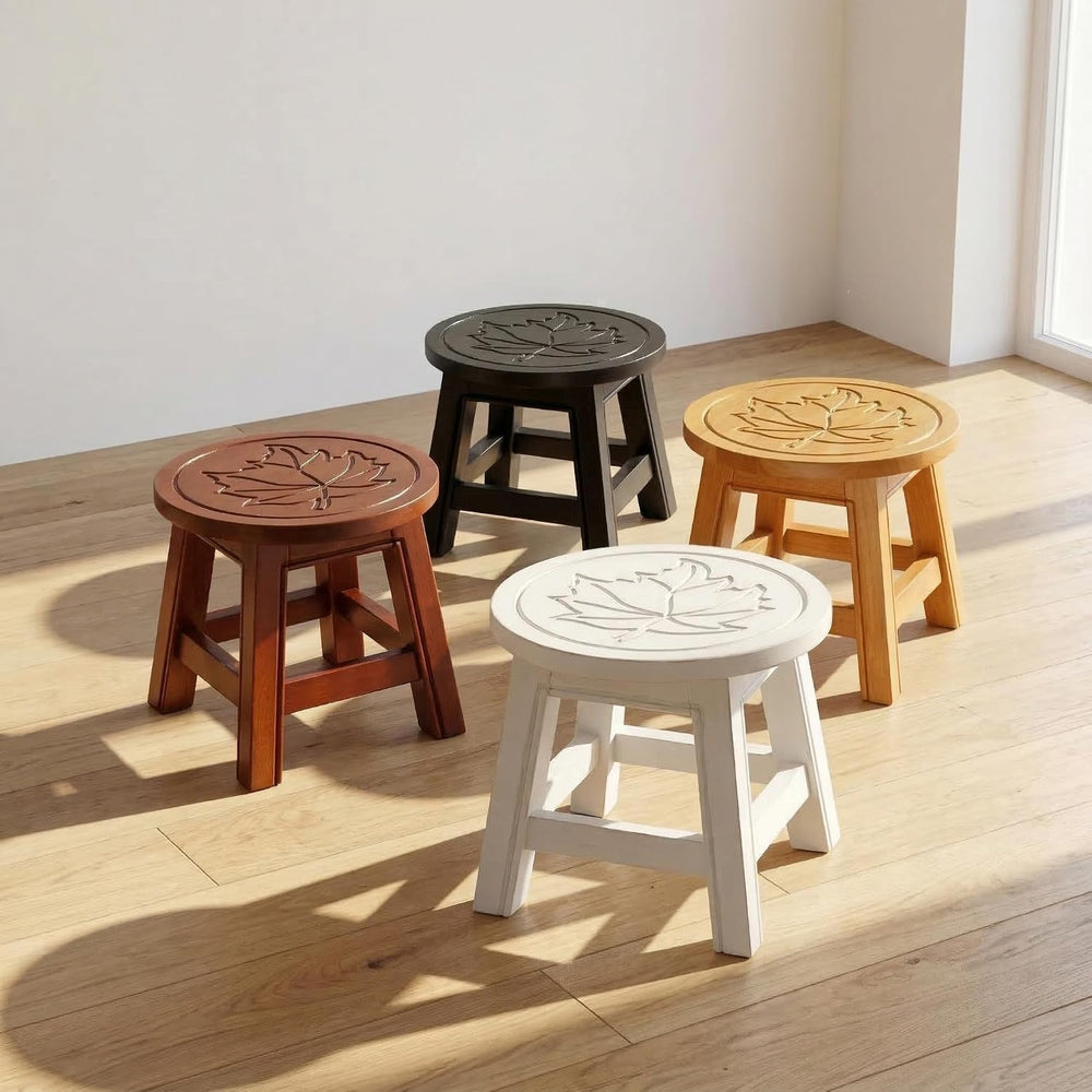 DTY Indoor Living Fairplay Carved Wooden Step Stool, Maple Leaf, Natural