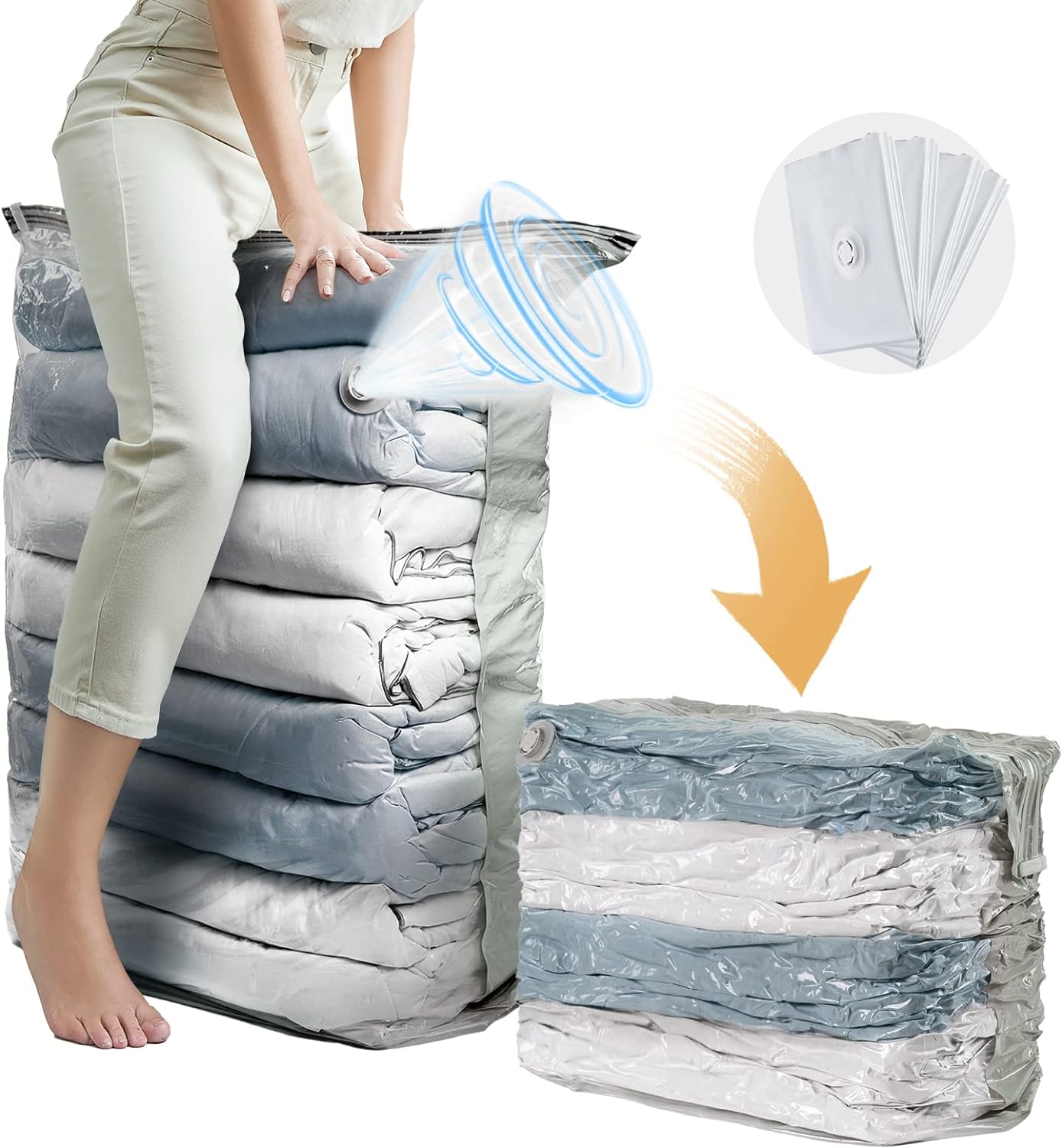 TAILI Vacuum Storage Bags 4 Pack, Jumbo Cube (31x40x15 Inch), Extra Large Vacuum Seal Bags for Clothing, Comforters, Blankets, Bedding, Sweater, Closet Organizers, Space Saving, Cream