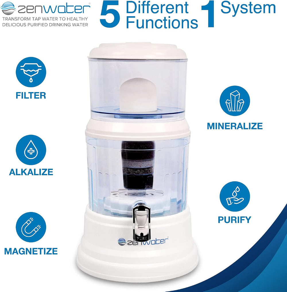 ZENWATER 4-Gallon Countertop Gravity Water Filter System - Portable Alkaline ...